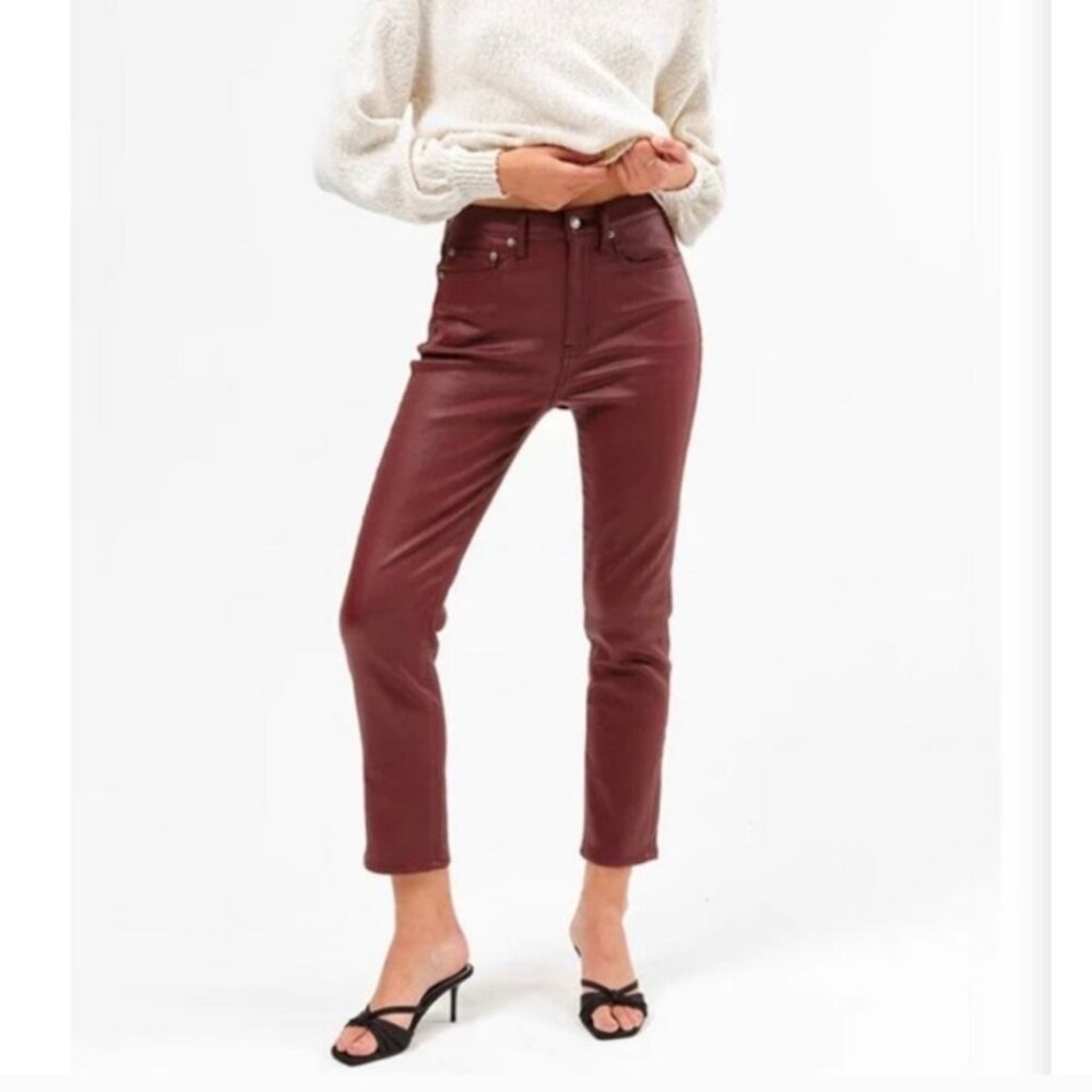 Daze Daily Driver NWT High Rise Skinny Straight Coated Jeans in Wine Lips NEW